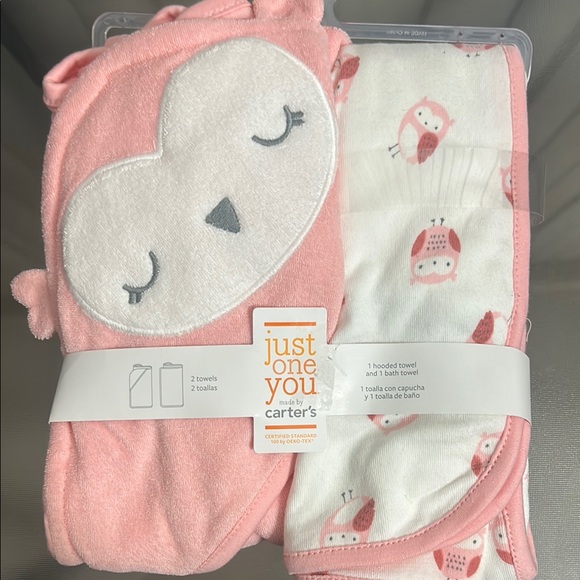 Carter's Pink Owl Hooded Towel Set - Picture 1 of 1